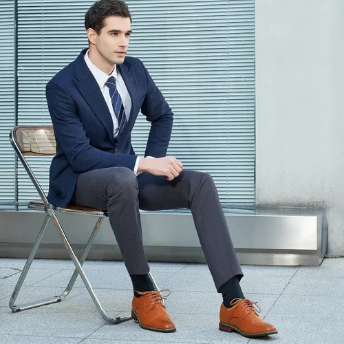Vista 5 de Jousen Zapatos de vestir para hombre, zapatos formales Oxford con punta de ala para hombre, zapatos de negocios Derby