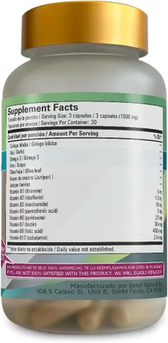 Vista 2 de Betel Natural PresionBalanc Cápsulas de apoyo saludable para la presión - 90 cápsulas