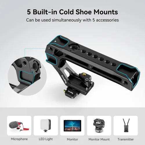 Vista 4 de SmallRig Mango superior ligero NATO, agarre NATO de liberación rápida con riel NATO para jaula de cámara DSLR, mango superior universal con 5