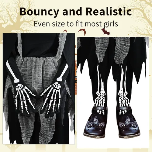 Vista 5 de GOLDGE Scary Girl Grim Reaper Costume Set with Gloves and Tights for Dress Up Party - Perfect for Halloween