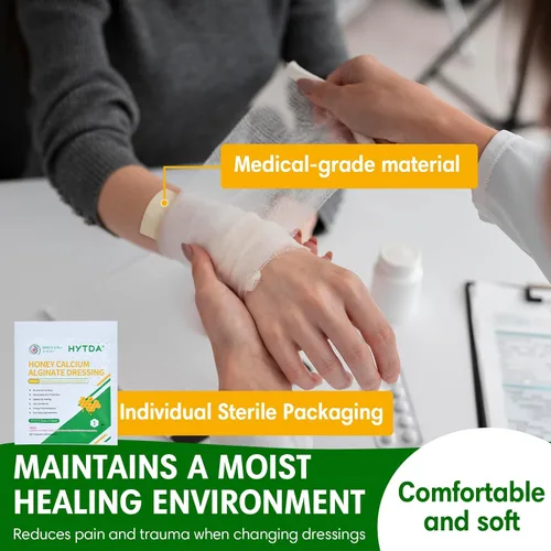 Vista 6 de Apósito para heridas de alginato de calcio y miel de Manuka, 3 x 3 pulgadas, paquete individual de 6 unidades - Cuidado de heridas para curación
