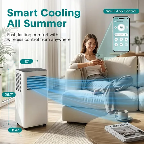 Vista 2 de SereneLife - Pequeño aire acondicionado portátil de 8,000 BTU con deshumidificador incorporado - Unidad de aire acondicionado portátil