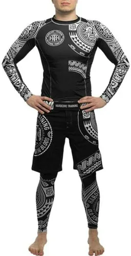 Vista 5 de Hardcore Training Pantalones de compresión para hombre, mallas de entrenamiento, capa base, boxeo, correr, muay thai, MMA, no Gi BJJ
