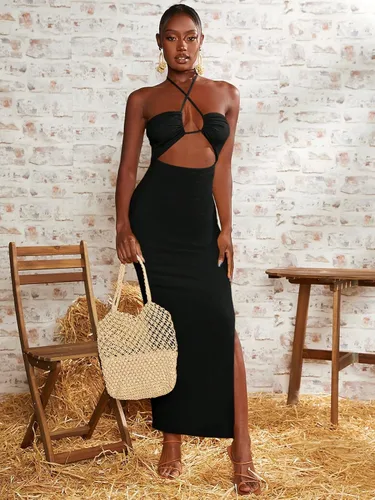 Vista 4 de Verdusa Vestido largo bodycon con corte cruzado para mujer