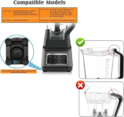 Vista 4 de Tapa, compatible con Ninja, cubierta de bloqueo para licuadora BL660/770/740/780/772Q/773CC0/665Q Modelo 72OZ