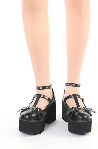 Vista 5 de Women's Black High Heel Mary Jane Platform Shoes, Gothic Kawaii Round Toe Chunky Heels Lolita Shoes, Cute Buckle Cosplay Goth Pumps