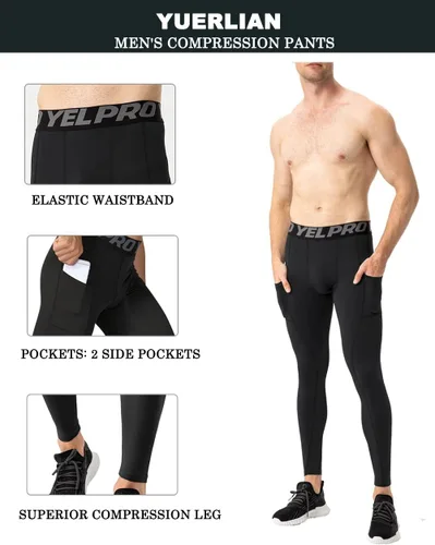 Vista 7 de Yuerlian Paquete de 1 o 3 pantalones de compresión para hombre, leggings atléticos con bolsillos, para correr, ciclismo, entrenamiento