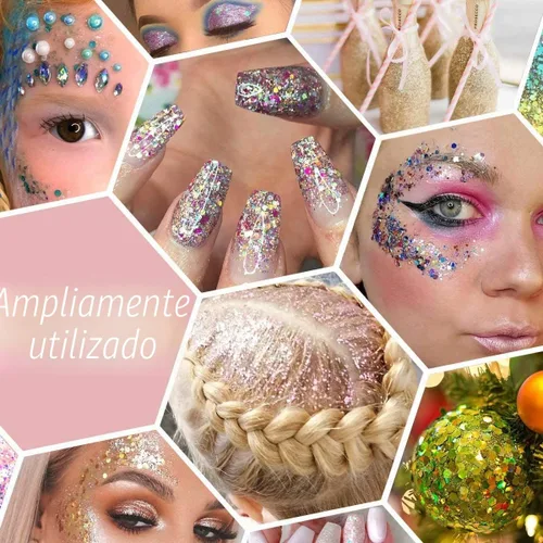Vista 6 de Licool - Brillantina gruesa holográfica, juego de 12, purpurina artesanal para manualidades de resina, purpurina cosmética para uñas, cuerpo, cara