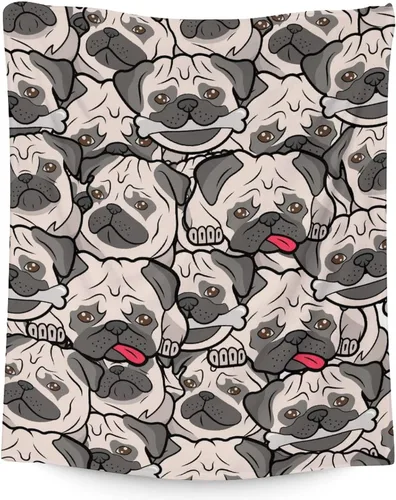 Vista 15 de Manta de Pug para regalo, 30 x 40 pulgadas, bonita manta para amantes de los perros, mantas blancas de felpa suave para sofá, oficina