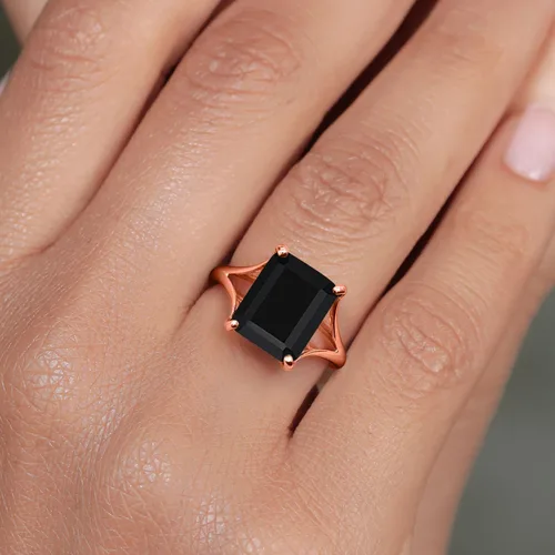 Vista 4 de Gem Stone King Anillo de compromiso de oro rosa de 14 quilates de 0.394 x 0.315 in con piedra preciosa de corte esmeralda Anillo de compromiso