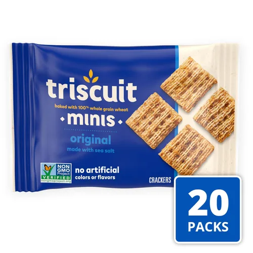 Vista 3 de Triscuit Minis - Galletas originales de trigo integral de grano entero, galletas veganas, 20 unidades Bocadillos para el almuerzo a granel