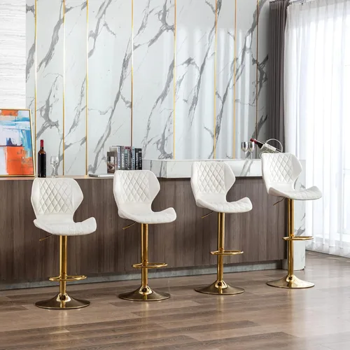 Vista 2 de Juego de 4 taburetes de bar color beige, sillas giratorias de altura de mostrador con respaldo de terciopelo, taburetes de isla de cocina para bar