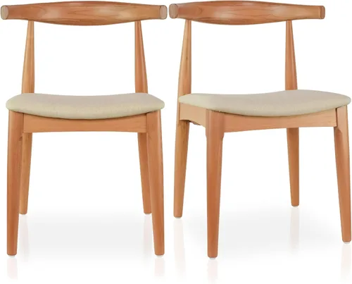 Vista 16 de 2xhome Juego de 2 sillas de comedor de madera maciza Asiento acolchado tapizado de lino beige Silla lateral moderna estilo codo de granja Negro