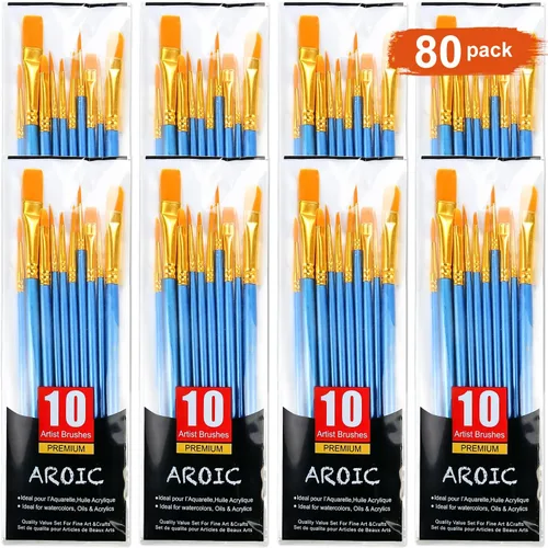 Vista 9 de AROIC Juego de pinceles de pintura acrílica, 15 pinceles de pelo de nailon para todo tipo de uso, óleo, acuarela, pintura de cara, cuerpo, roca