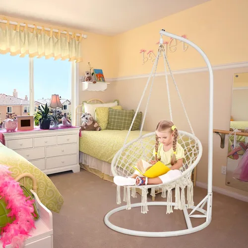 Vista 3 de Silla colgante de macramé para dormitorio, hamaca columpio para interiores y exteriores