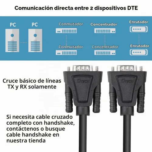 Vista 7 de DTech DB9 a DB9 RS232 Cable serie macho a macho cable de módem nulo cruzado línea TX/RX para comunicación de datos (6 pies, negro)