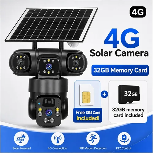 Vista 2 de Cámara de seguridad para exteriores Tri-Lens 4G Solar PTZ
