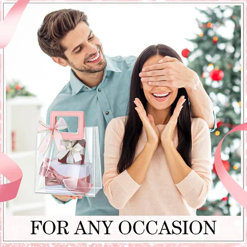 Vista 2 de Fulmoon 12 bolsas de regalo transparentes con asa y cinta transparente, bolsa de regalo de PVC transparente reutilizable para despedida de soltera