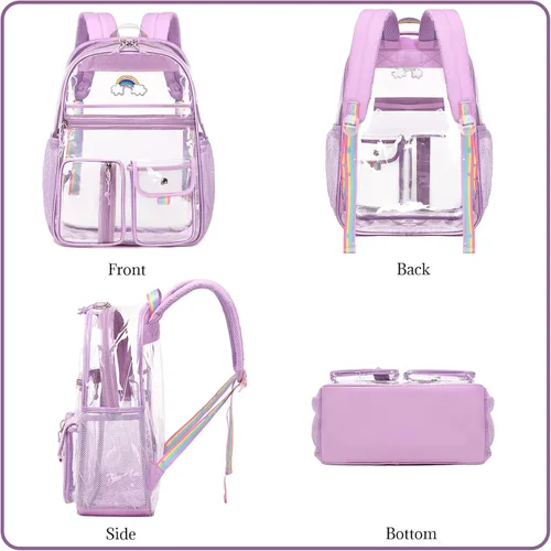 Vista 7 de Lanola Mochila aprobada para estadios, mochila transparente de PVC resistente, bolsa transparente para bolsas de libros de escuela secundaria