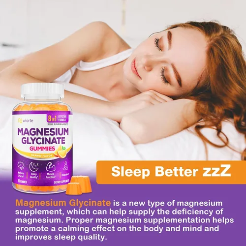 Vista 3 de Suplemento de gomitas de glicinato de magnesio para mujeres adultas, gomitas de magnesio con L-treonato, Ashwagandha, vitamina B6: sueño
