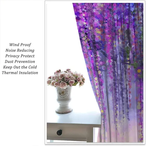 Vista 5 de Cortinas florales de acuarela para dormitorio, sala de estar, cortinas de ventana de vides en cascada de glicina morada, paneles de ventana florales