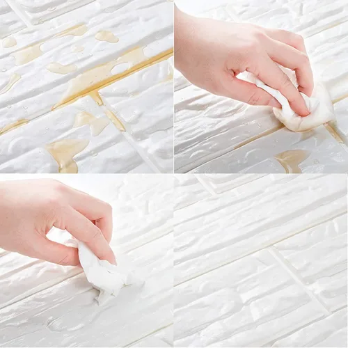 Vista 6 de Paneles de pared de espuma autoadhesivos 3D, cubren 5.7 pies cuadrados, adhesivos de papel tapiz de piedra de ladrillo para decoración de pared