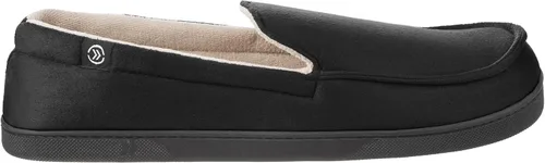 Vista 4 de isotoner Pantuflas tipo mocasín para hombre con parte superior de microgamuza y suela de espuma viscoelástica con infusión de gel Negro