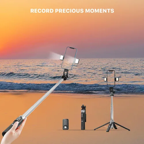 Vista 5 de MYBAT PRO - Trípode para selfie stick con control remoto, 4 en 1 extensible portátil Bluetooth Selfie Stick con luces y trípode para teléfono