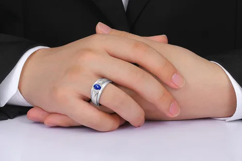 Vista 2 de Rylos Anillos para hombre de diseño clásico de 0.276 x 0.197 in con piedras preciosas ovaladas y diamantes brillantes - Anillos de piedra natal