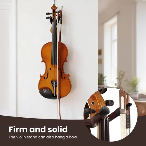 Vista 6 de BestSounds - Soporte de pared para violín con gancho para arco Home & Studio, soporte para violín de palisandro (palisandro MA-R5)