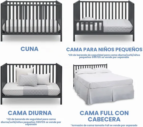 Vista 3 de Delta Children Heartland Cuna convertible 4 en 1 - Certificado Greenguard Gold, color gris carbón