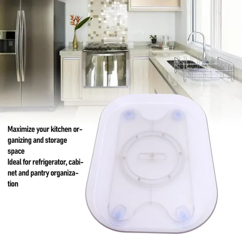 Vista 3 de Refrigerator Turntable Organizer, Square Clear Acrylic PET Lazy Susan Tray, 360° Rotating Fridge Caddy for Cabinet Pantry Kitchen Countertop, Food