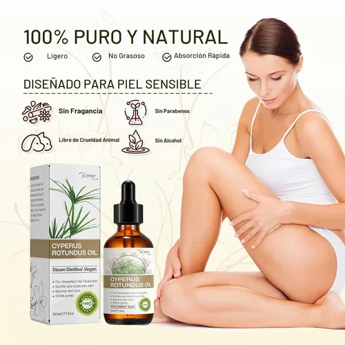 Vista 2 de Aceite Cyperus Rotundus para depilación: reduce el crecimiento no deseado del cabello, ralentiza el nuevo crecimiento, calma la piel y encoge