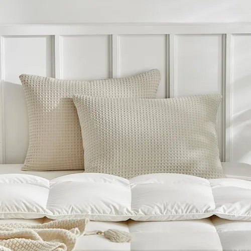 Vista 13 de WARMDERN - Fundas de almohada beige tamaño queen, fundas de almohada estándar, juego de 6 fundas de almohada de microfibra suave, textura boho