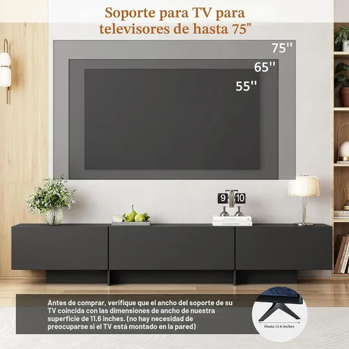 Vista 7 de Soporte de TV moderno de 76.4 pulgadas para sala de estar, consola de TV moderna de mediados de siglo, centro de entretenimiento con 3 cajones