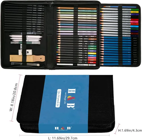 Vista 5 de H & B Juego de 72 piezas de suministros de dibujo y boceto, kit de arte incluye lápices de dibujo y de colores para adultos, artistas y niños.
