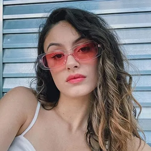 Vista 6 de Tskestvy 4 lentes de sol retro vintage tamaño pequeño cuadrado rectángulo de los años 90 a la moda Y2K para mujer estética