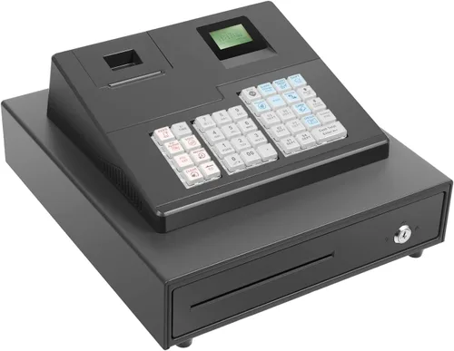 Vista 9 de Caja registradora pequeña de 39 llaves electrónica con cajón, caja registradora sin llave, impresión térmica rápida y silenciosa, pantalla de doble