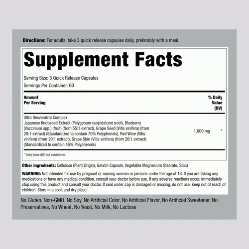 Vista 2 de Piping Rock Resveratrol Complejo 180 Cápsulas Fórmula de extracto de semilla de uva Suplemento sin OMG, sin gluten