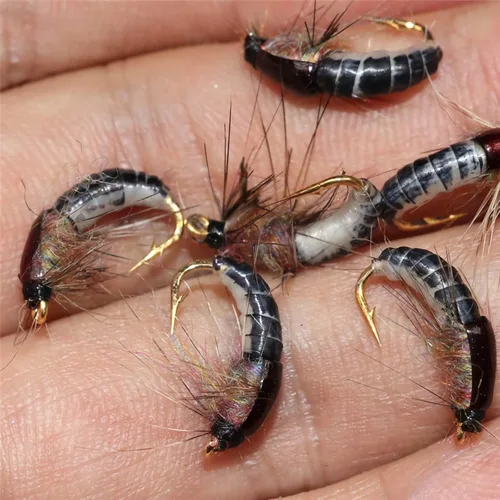 Vista 2 de Señuelos de pesca con mosca hechos a mano, 6 piezas, moscas húmedas, ninfa, scud