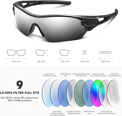 Vista 4 de Lentes de sol polarizados para hombres y mujeres jóvenes de béisbol ciclismo correr conducir pesca golf motocicletas lentes TAC UV400