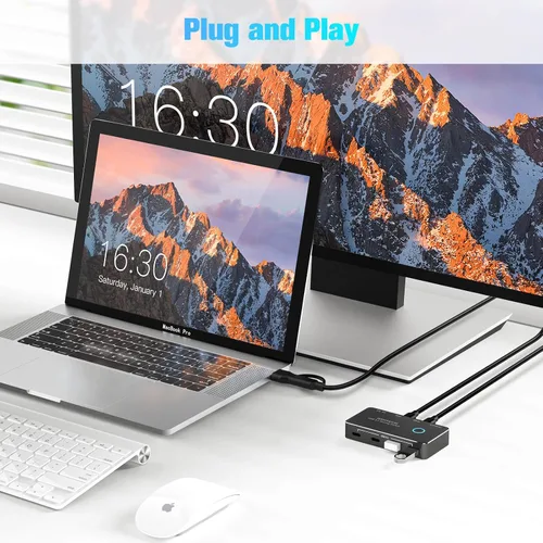 Vista 6 de RSHTECH USB 3.2/USB C Switch 10Gbps 2 ordenadores comparten 4 dispositivos, RSH-A201C Negro
