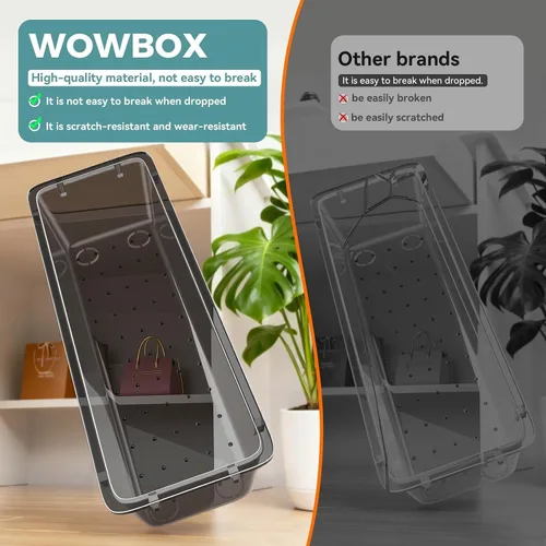 Vista 5 de WOWBOX Juego de 44 organizadores de cajones de plástico transparente, 4 contenedores de almacenamiento de tamaños variados y bandejas organizadoras