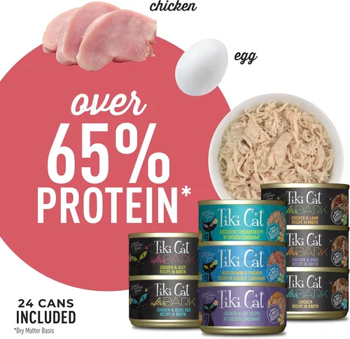 Vista 6 de Tiki Cat® Mega Pack de comida húmeda para gatos, paquete variado de antojos de pollo, lata de 2.8 onzas (24 unidades)