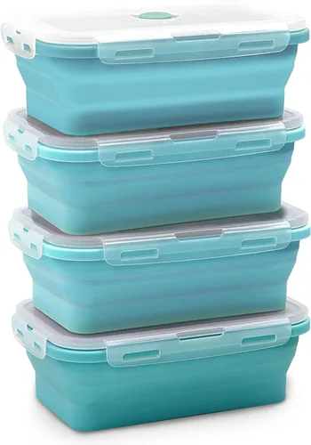 Vista 11 de Alimat PluS 11.8oz Juego de 3 Contenedores de Almacenamiento de Alimentos de Silicona Plegables con Tapas, Tamaño Pequeño, 350ml Contenedores
