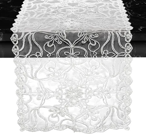 Vista 14 de Elegant Comfort Camino de mesa bordado Ingrid – Bufanda de tocador para el hogar comedor – Decoración de mesa de encaje como decoración de mesa