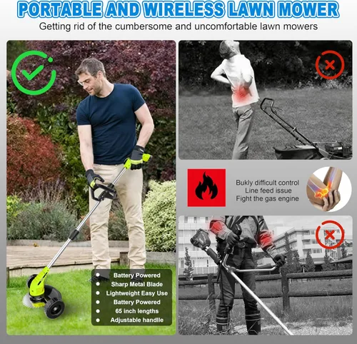 Vista 6 de Aokia Wacker eléctrico sin cable, alimentador de malezas de 12 V alimentado por batería inalámbrico con poste ajustable (65 pulgadas)