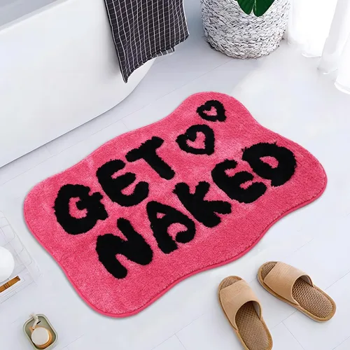 Vista 7 de Alfombra de baño con texto en inglés "Get Naked", alfombra de baño divertida, suave, antideslizante, bonita, divertida decoración de baño para Negro
