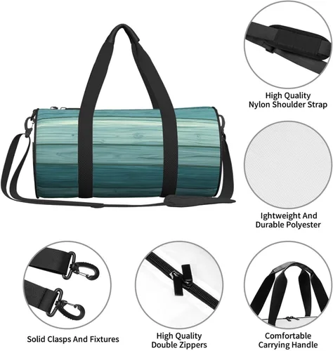 Vista 4 de Large Duffle Bag for Travel - Retro Cyan Wood Grain A Print Gym Bag for Women Men, Travel Foldable Bags for Women Men with Zippered Multiple Pockets