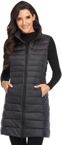 Vista 7 de Obosoyo Chaleco de plumón largo ultraligero para mujer, para invierno, plegable, ligero, para exteriores, chaleco acolchado